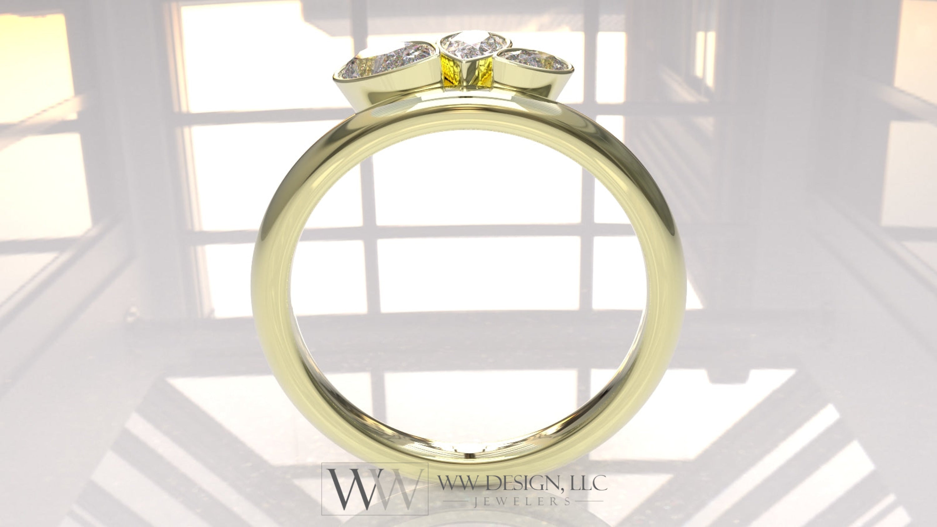 0.58 Ctw Graduated Asymetrical Pear Trio Diamond Ring - 14K 18K (Yellow White Rose) Platinum Rings