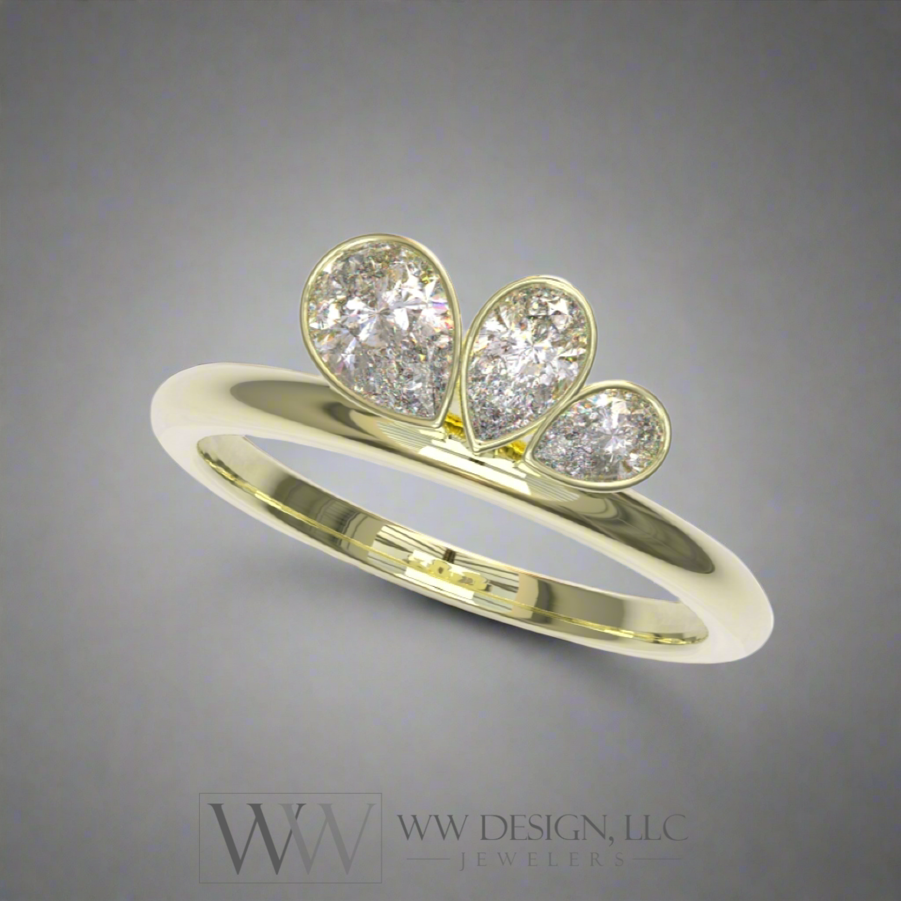 0.58 Ctw Graduated Asymetrical Pear Trio Diamond Ring - 14K 18K (Yellow White Rose) Platinum Rings