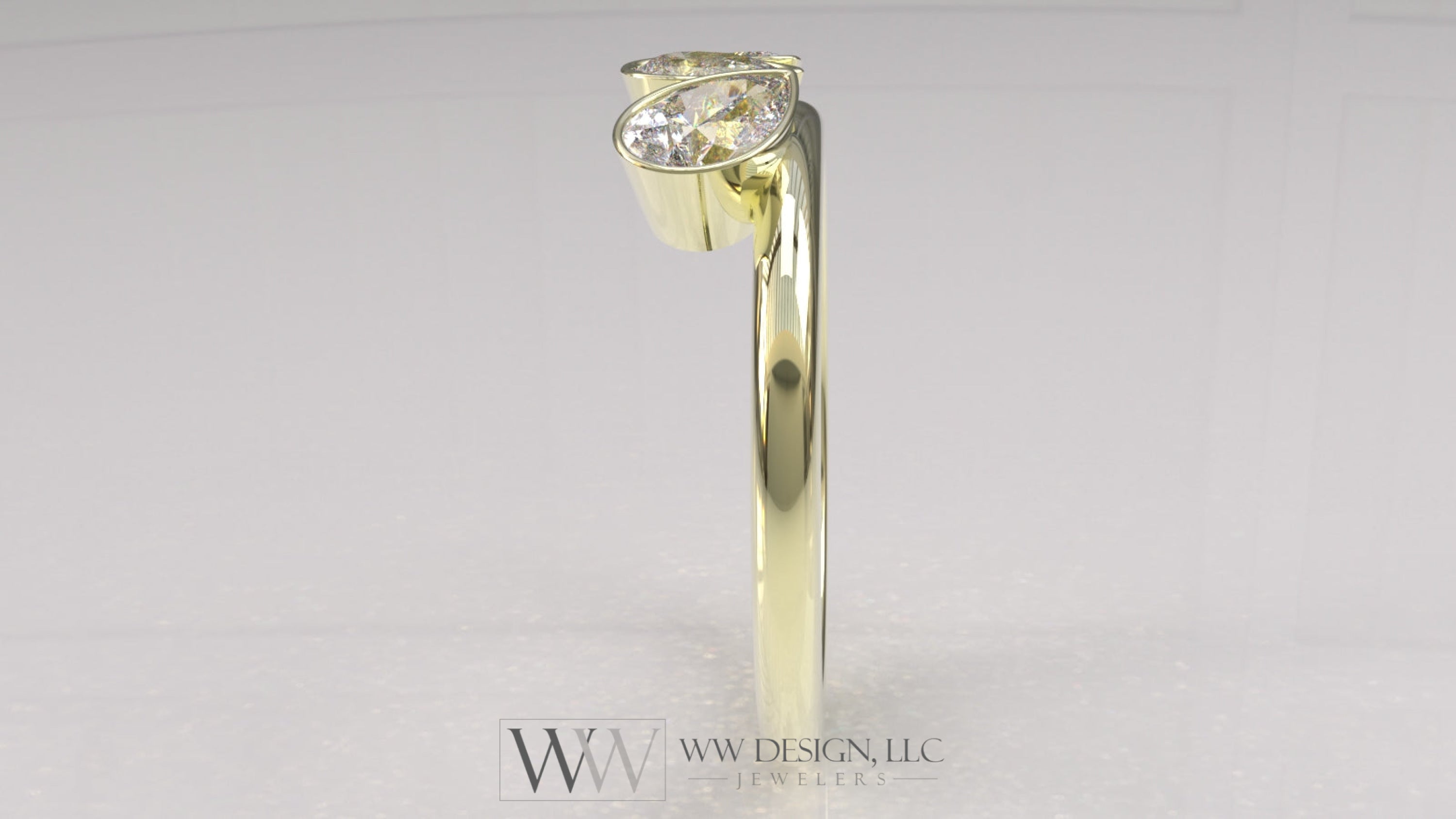 0.58 Ctw Graduated Asymetrical Pear Trio Diamond Ring - 14K 18K (Yellow White Rose) Platinum Rings