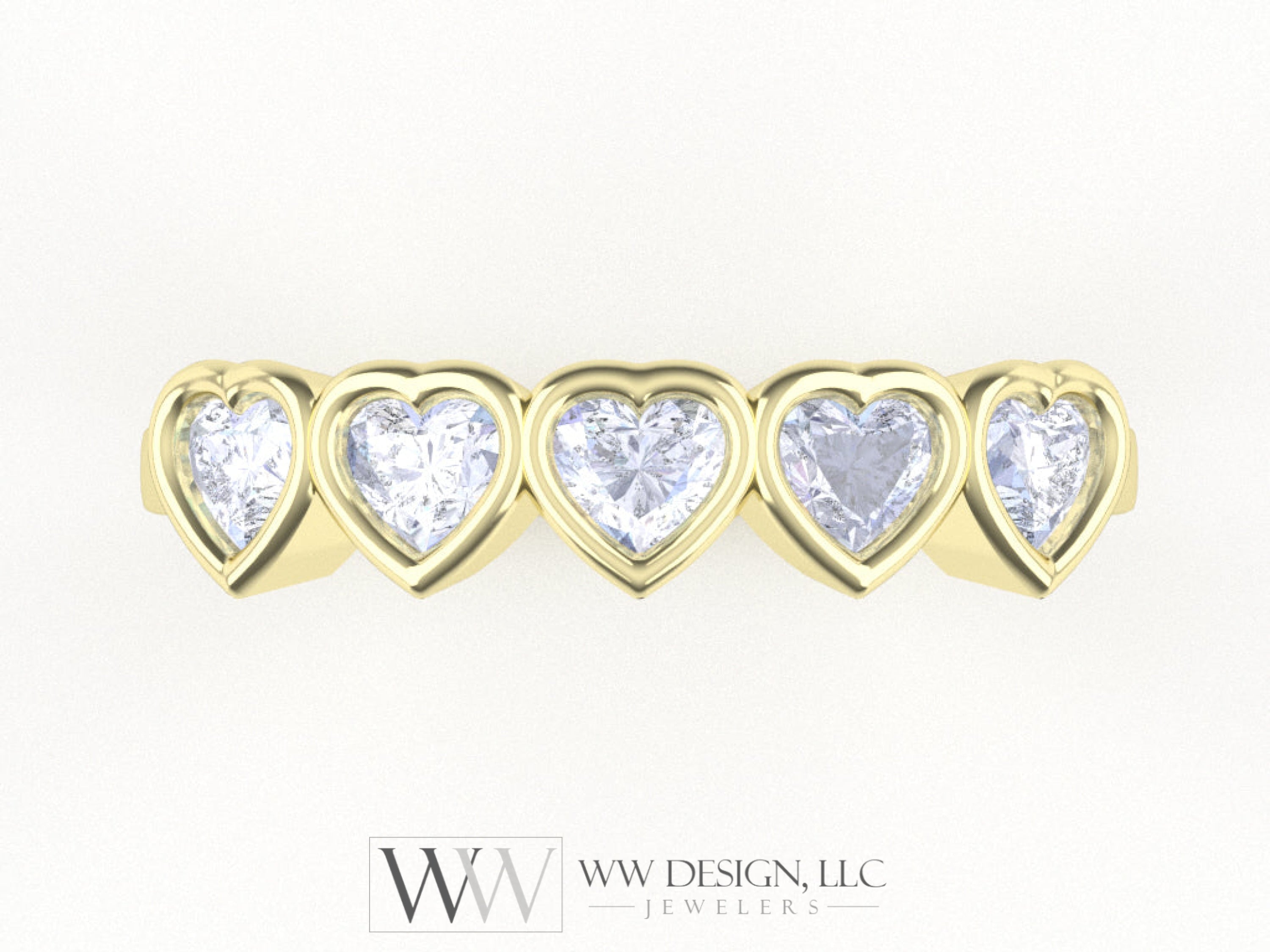 0.75ctw Diamond 5 Heart Ring - 14k, 18k (Y, W, or R), Platinum, Palladium