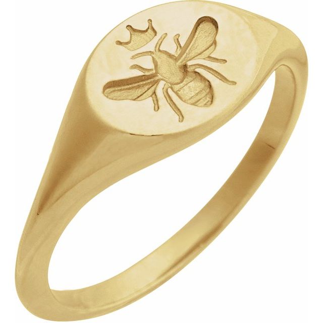 Engraved Bee Signet Ring - 14k Gold (Y, R, W), Sterling Silver or Platinum