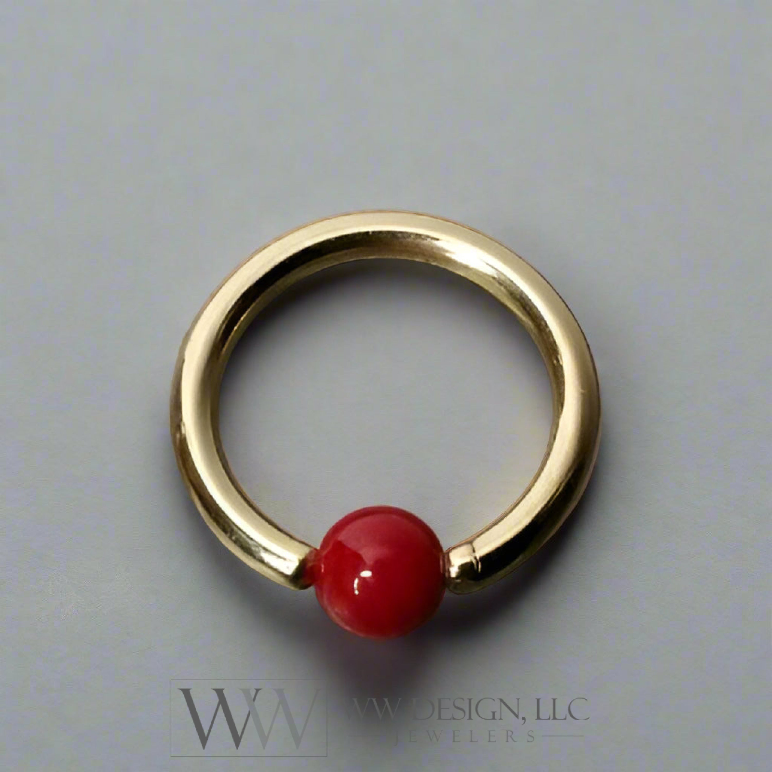 4Mm Bamboo Coral Captive Bead Ring - 16Ga Hoop 14K Gold (Y W Or R) Sterling Silver Platinum