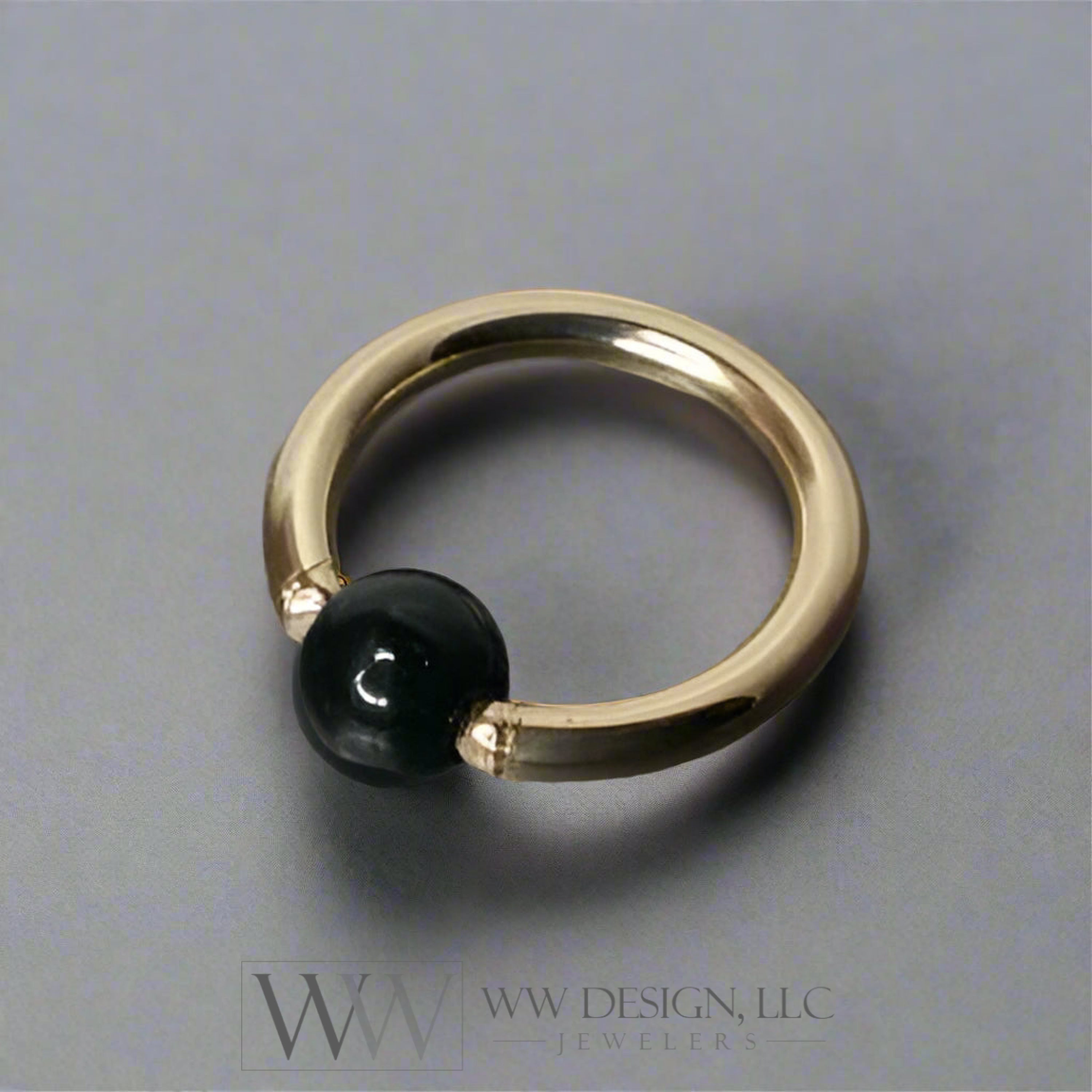 4Mm Obsidian Captive Bead Ring - 16 Ga Hoop 14K Gold (Y W Or R) Sterling Silver Platinum