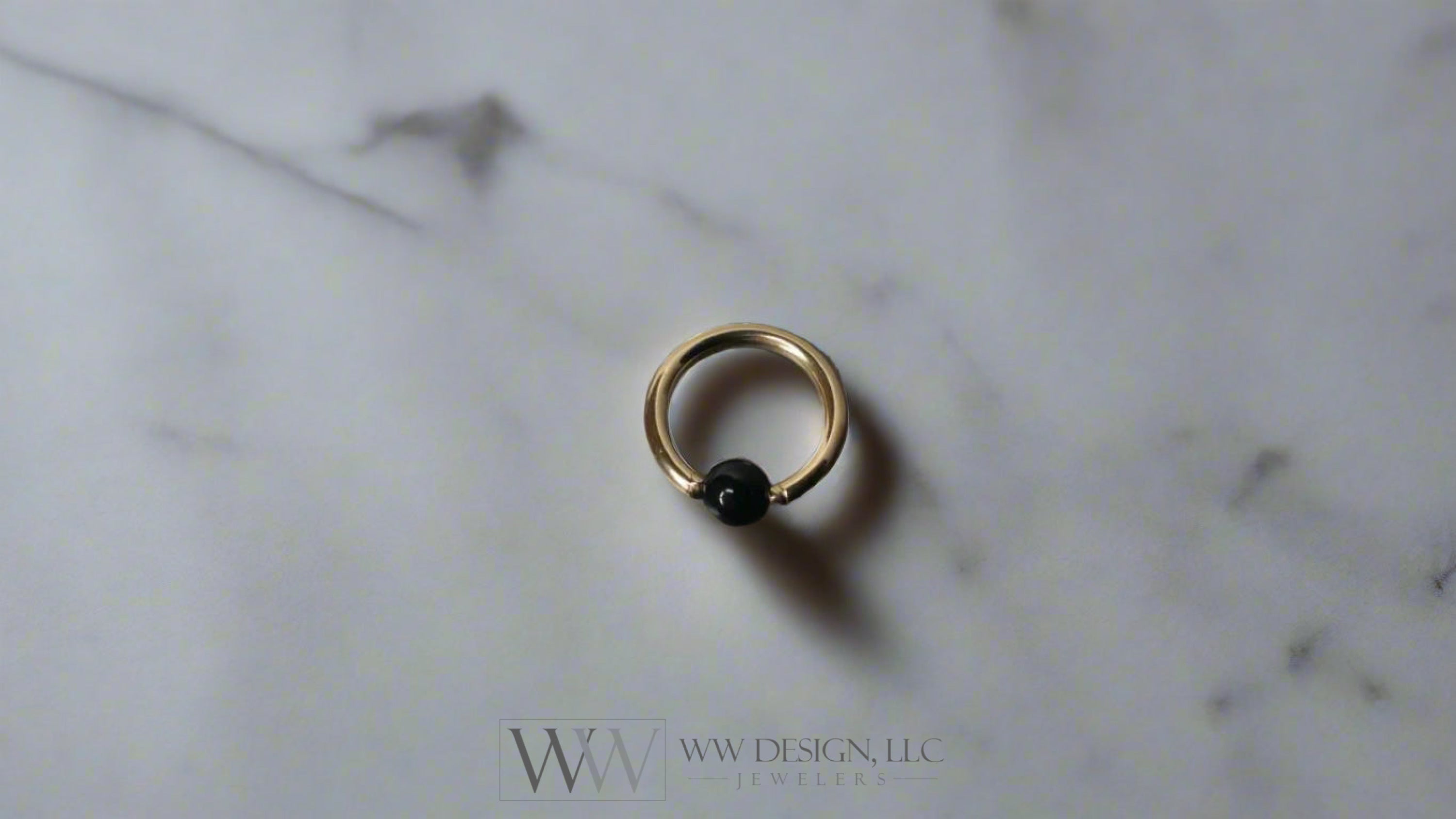 4Mm Obsidian Captive Bead Ring - 16 Ga Hoop 14K Gold (Y W Or R) Sterling Silver Platinum