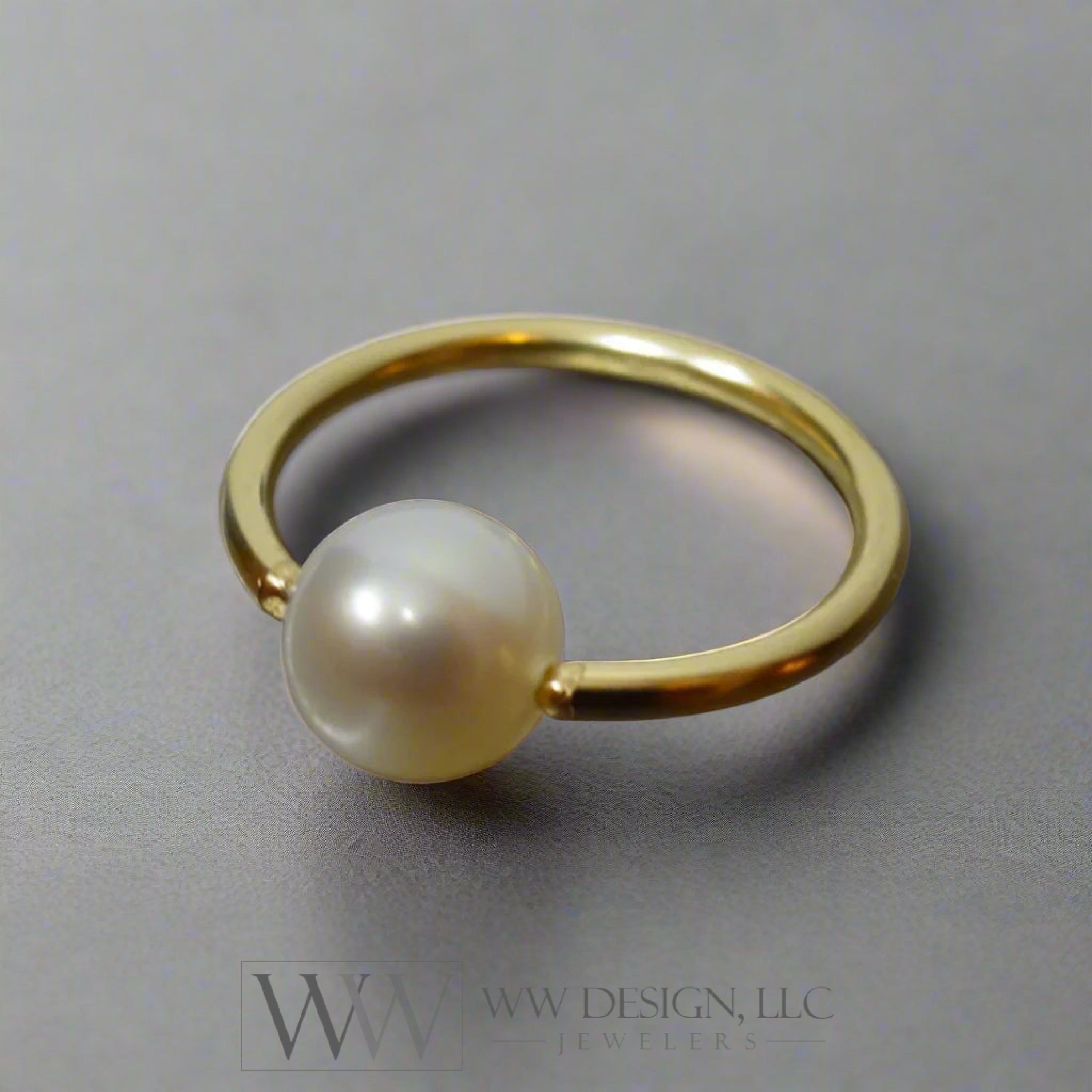 6Mm White Pearl Captive Bead Ring - 16 Ga Hoop Variety 14K Gold (Y W Or R) Sterling Silver Platinum