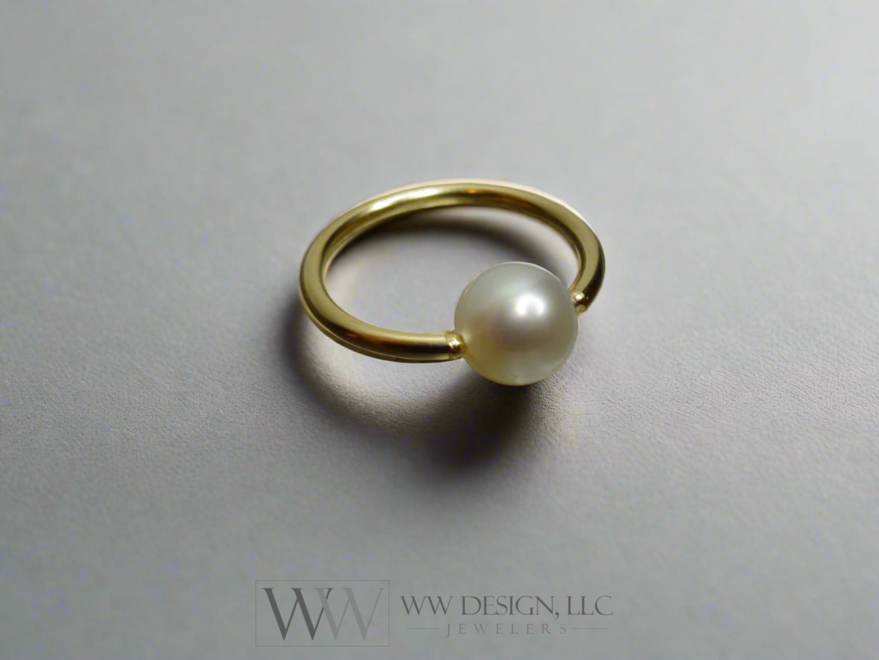 6Mm White Pearl Captive Bead Ring - 16 Ga Hoop Variety 14K Gold (Y W Or R) Sterling Silver Platinum