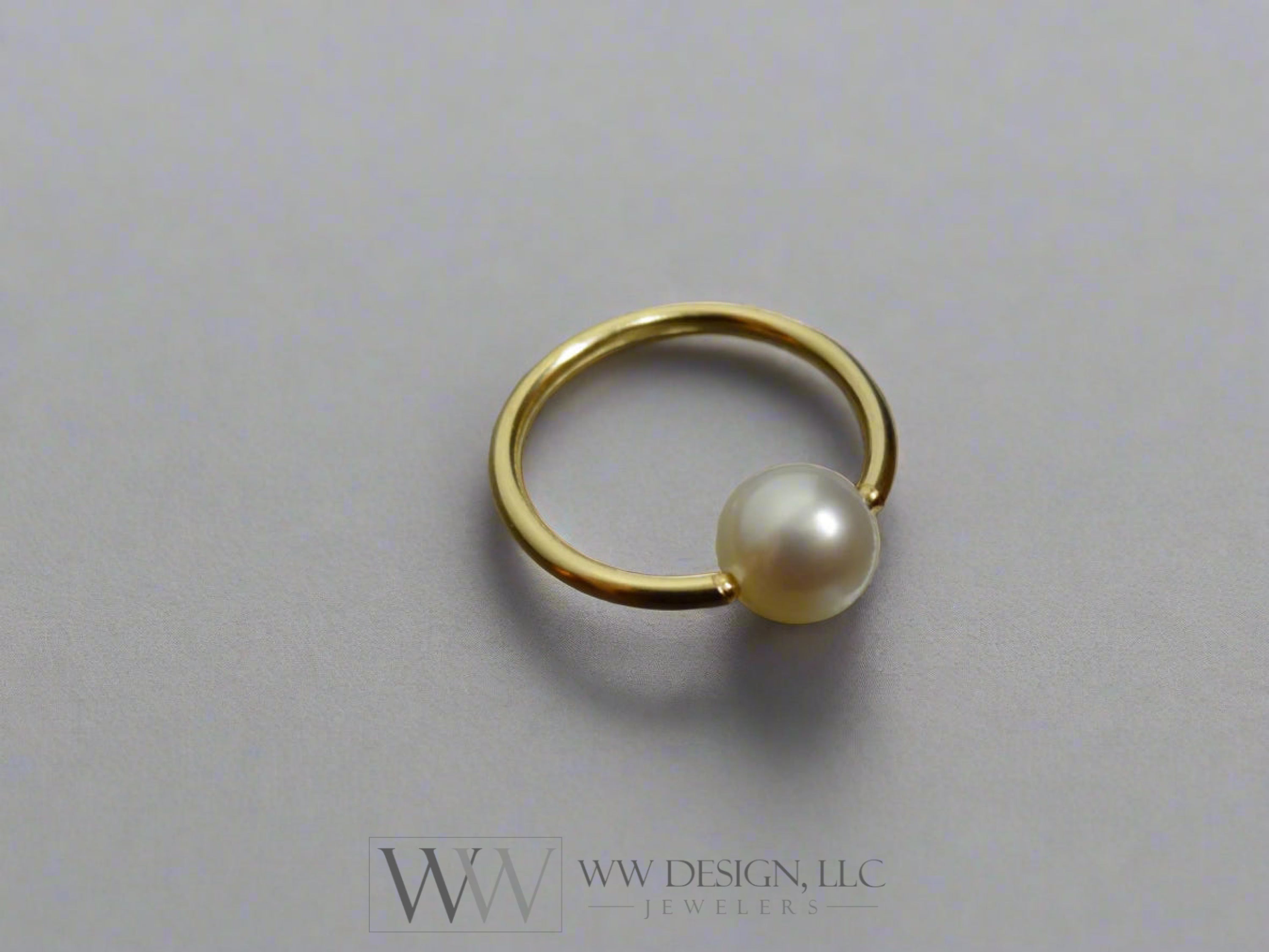 6Mm White Pearl Captive Bead Ring - 16 Ga Hoop Variety 14K Gold (Y W Or R) Sterling Silver Platinum