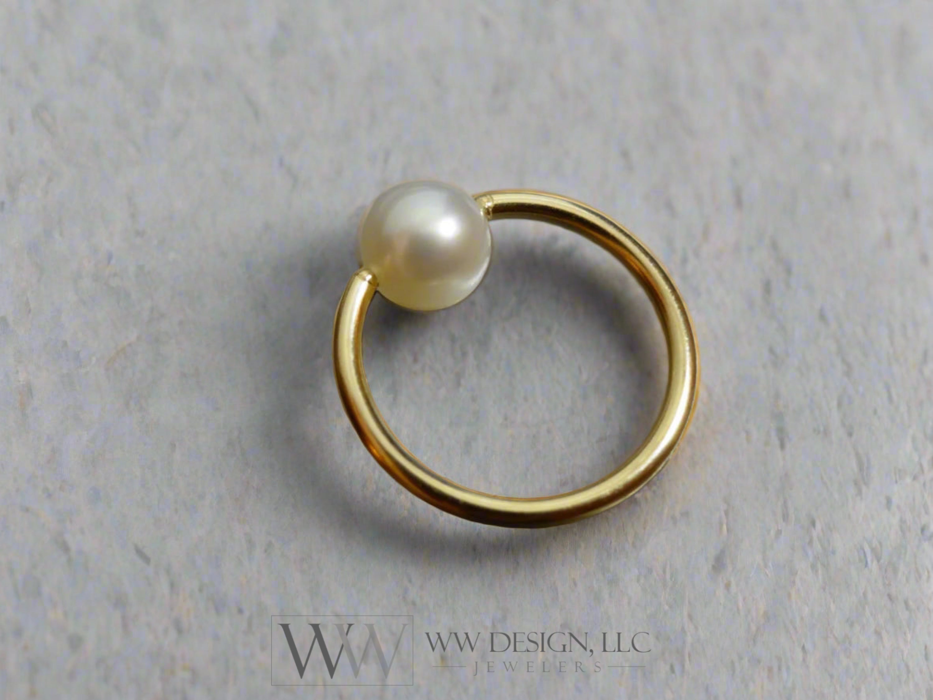 6Mm White Pearl Captive Bead Ring - 16 Ga Hoop Variety 14K Gold (Y W Or R) Sterling Silver Platinum