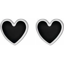 Black Enameled Heart Earrings - 14K Gold (Y, R or W) or Sterling Silver